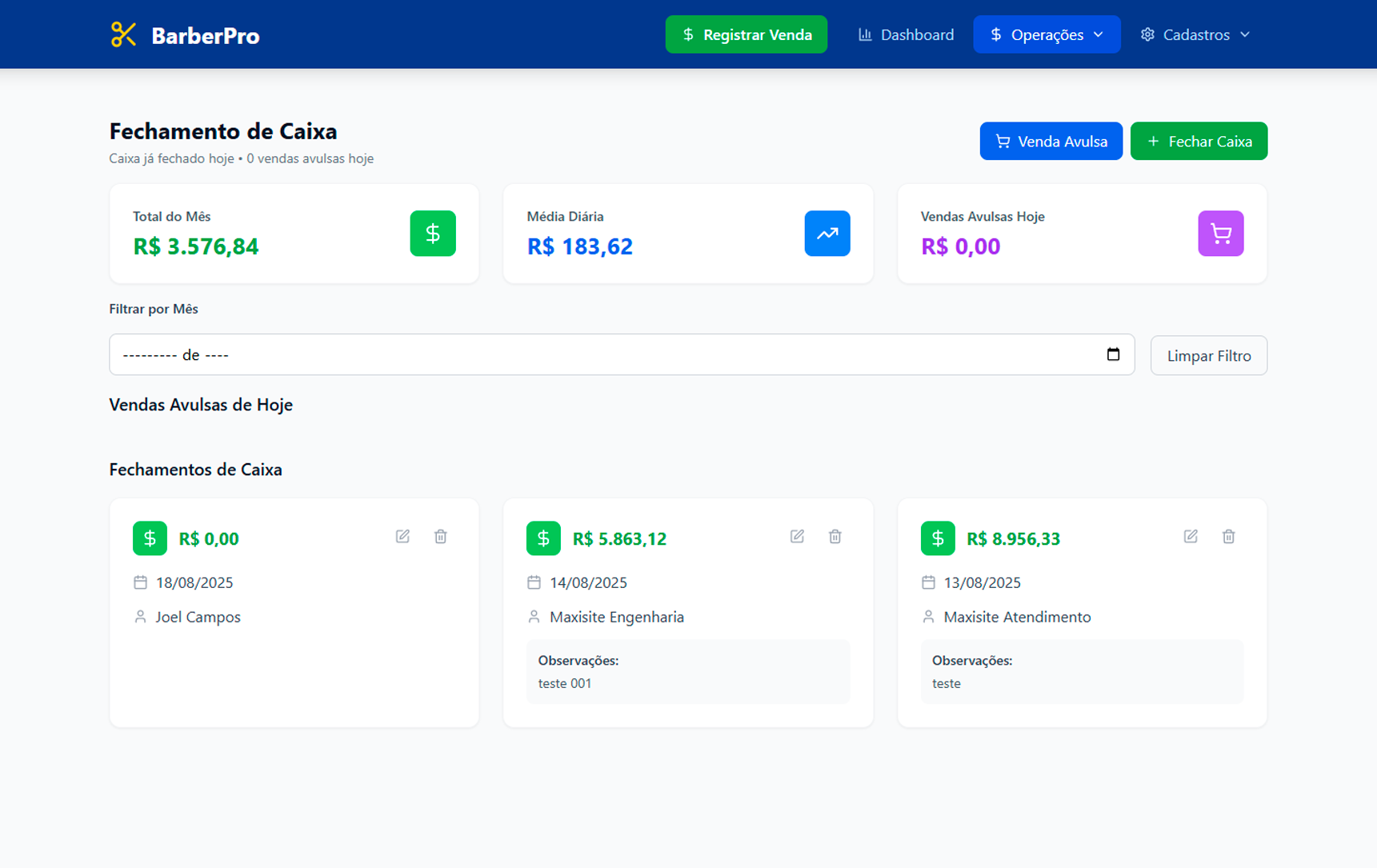 Vendas e Caixa